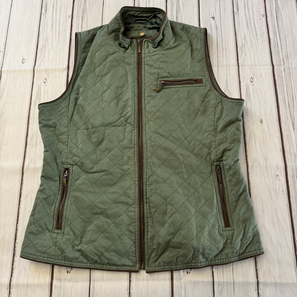 Pendleton Womens Sage Green Diamond Quilted Zipper Front Vest Size Large